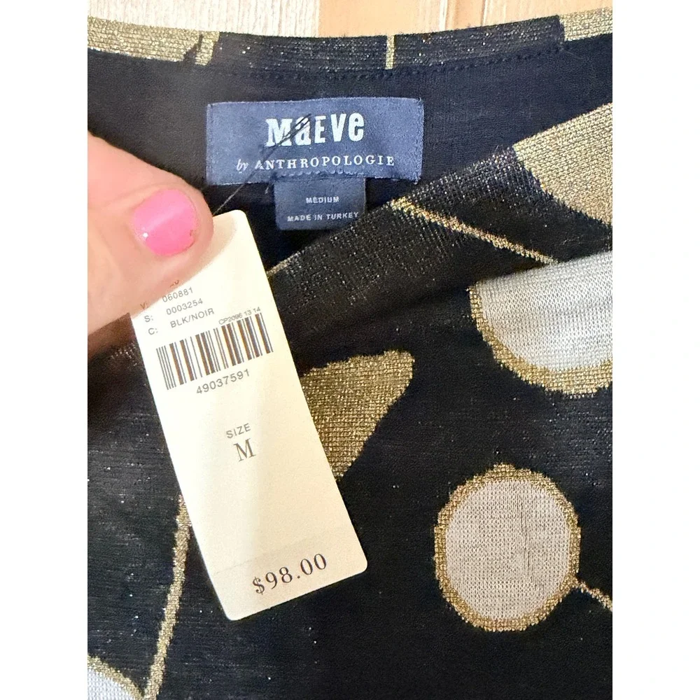 Maeve Anthropologie Metallic Floral Tulip Wrap Midi Skirt Black Gold Silvr M NWT